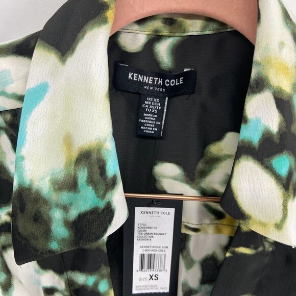 Kenneth Cole urban bouquet green watercolor collared wrap dress NWT Womens XS - Picture 3 of 10